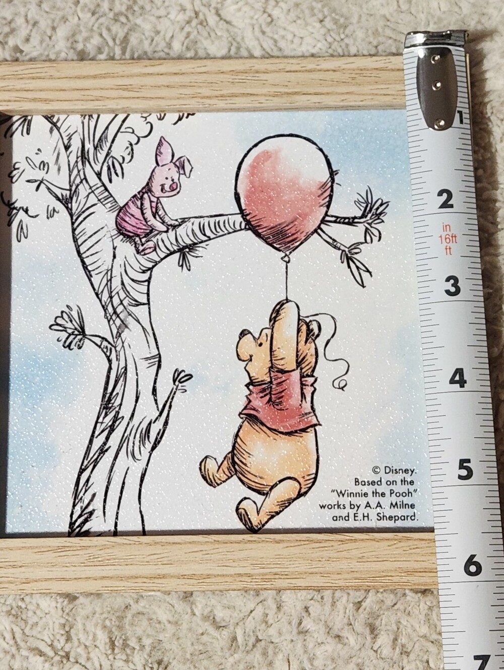 Winnie the Pooh 6x6 Framed Wood Wall Sign Plaque Disney 2023 Baby Nursery - Picture 5 of 5